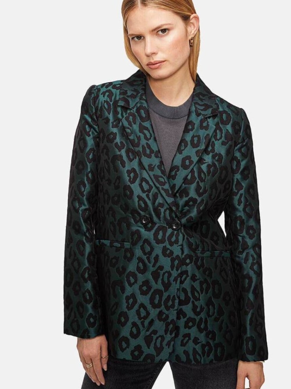 Anine Bing Teal and Black Leopard Print Blazer